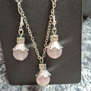 Handmade Elegant Pink Pendant Necklace and Earring Set